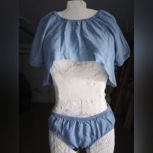 Chic Light Blue Crop Top and Shorts Set